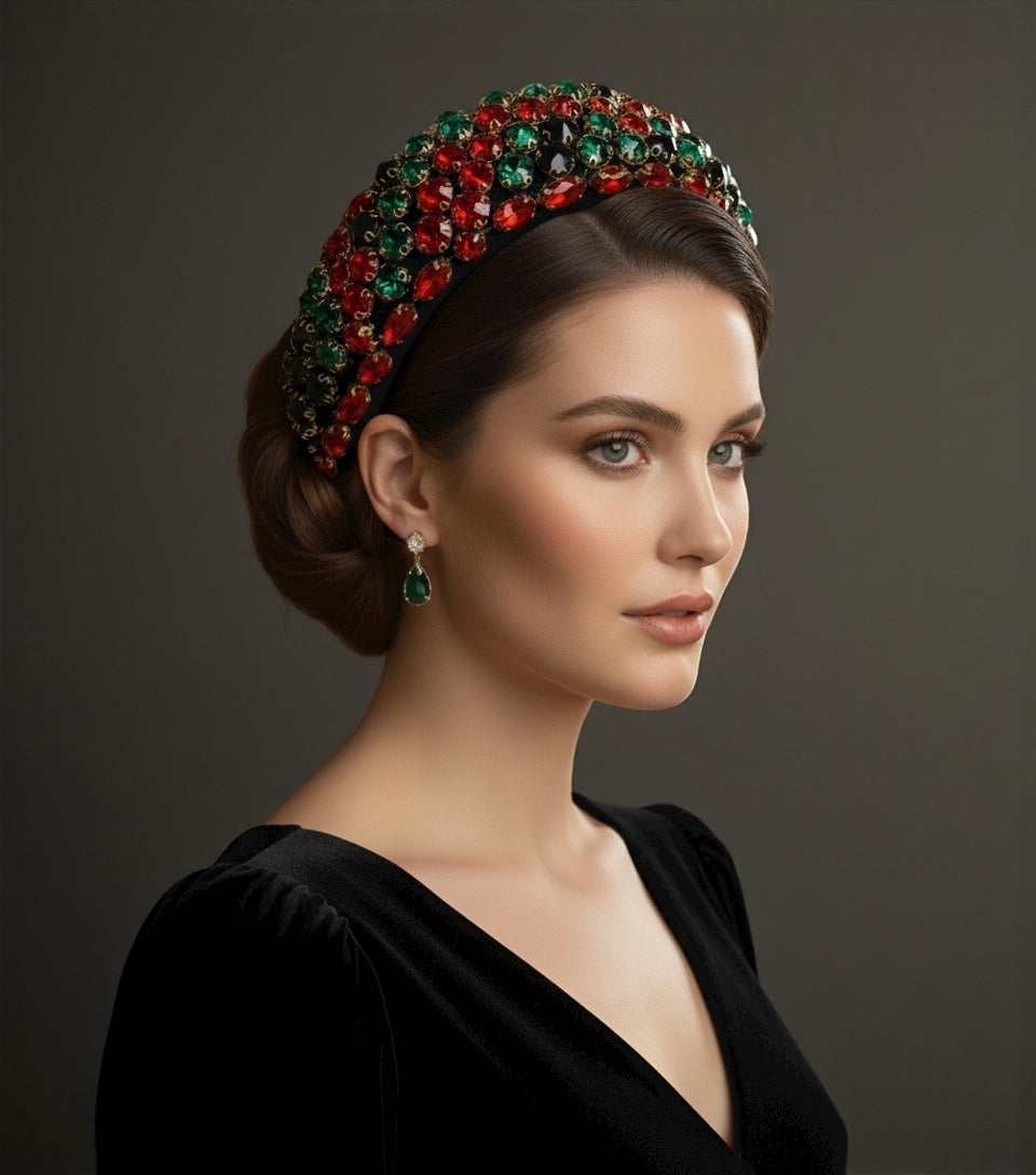 Bohemian Multicolour Rhinestone Baroque Padded Headband – Luxury Crystal Hair Jewellery - Fatisha Boutique #