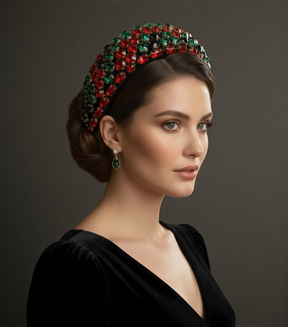 Bohemian Multicolour Rhinestone Baroque Padded Headband – Luxury Crystal Hair Jewellery - Fatisha Boutique #