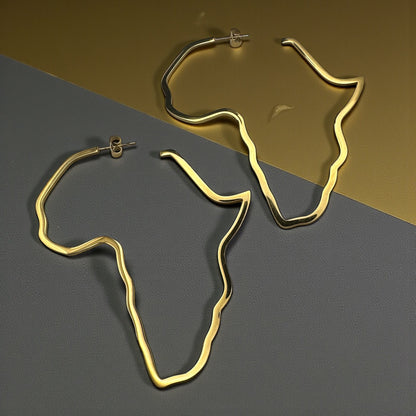 7cm Africa Map Hoop Earrings – Gold & Silver Stainless Steel Afrocentric Jewellery - Fatisha Boutique #