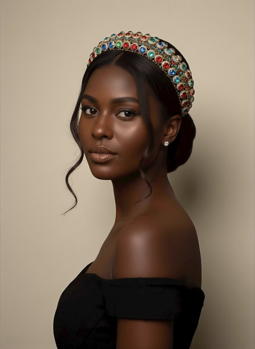 Luxury Multicolour Rhinestone Baroque Padded Headband – Crystal Statement Hair Accessory - Fatisha Boutique #
