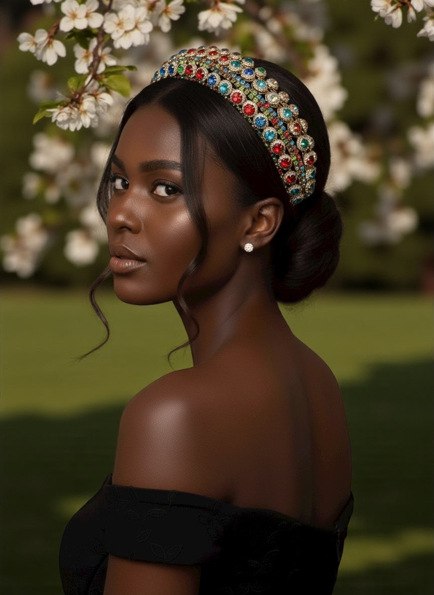 Luxury Multicolour Rhinestone Baroque Padded Headband – Crystal Statement Hair Accessory - Fatisha Boutique #