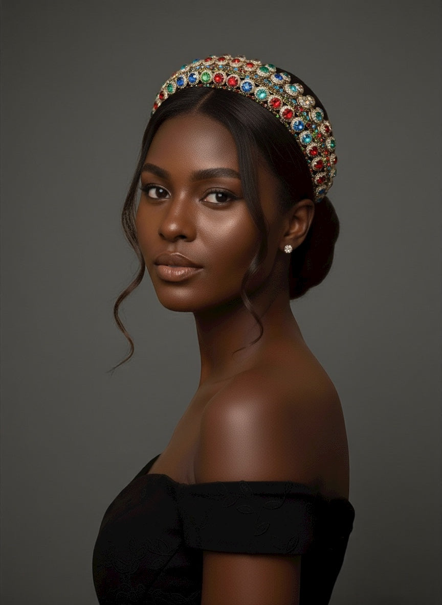 Luxury Multicolour Rhinestone Baroque Padded Headband – Crystal Statement Hair Accessory - Fatisha Boutique #