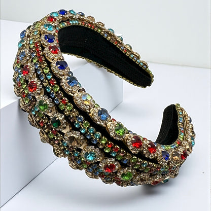 Luxury Multicolour Rhinestone Baroque Padded Headband – Crystal Statement Hair Accessory - Fatisha Boutique #