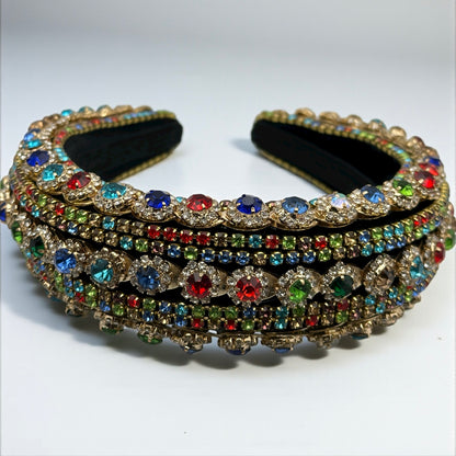Luxury Multicolour Rhinestone Baroque Padded Headband – Crystal Statement Hair Accessory - Fatisha Boutique #