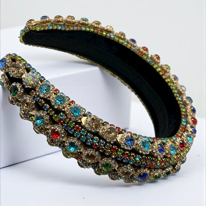 Luxury Multicolour Rhinestone Baroque Padded Headband – Crystal Statement Hair Accessory - Fatisha Boutique #