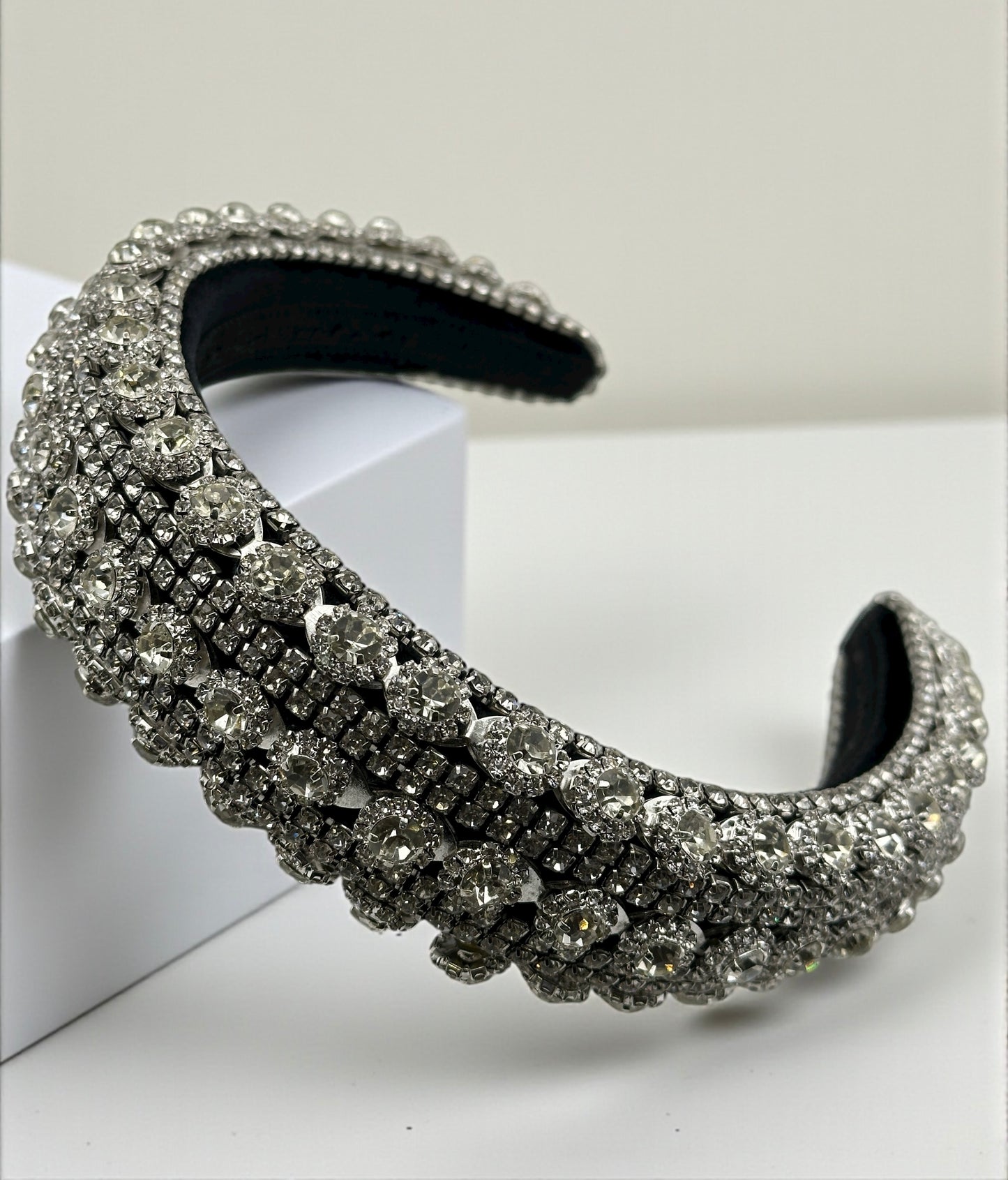 Luxury Silver Crystal Rhinestone Baroque Padded Headband – Statement Hair Accessory - Fatisha Boutique #