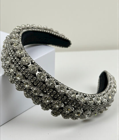 Luxury Silver Crystal Rhinestone Baroque Padded Headband – Statement Hair Accessory - Fatisha Boutique #