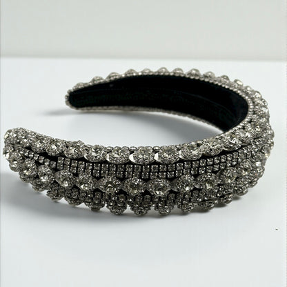 Luxury Silver Crystal Rhinestone Baroque Padded Headband – Statement Hair Accessory - Fatisha Boutique #