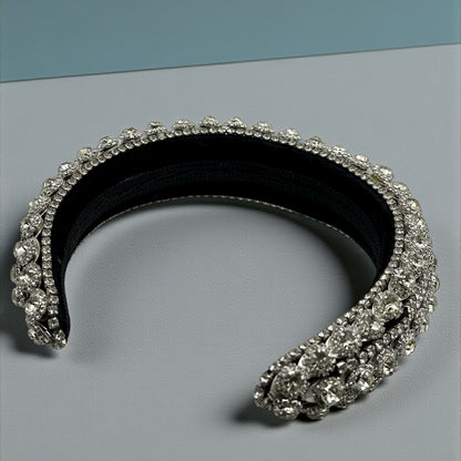 Luxury Silver Crystal Rhinestone Baroque Padded Headband – Statement Hair Accessory - Fatisha Boutique #