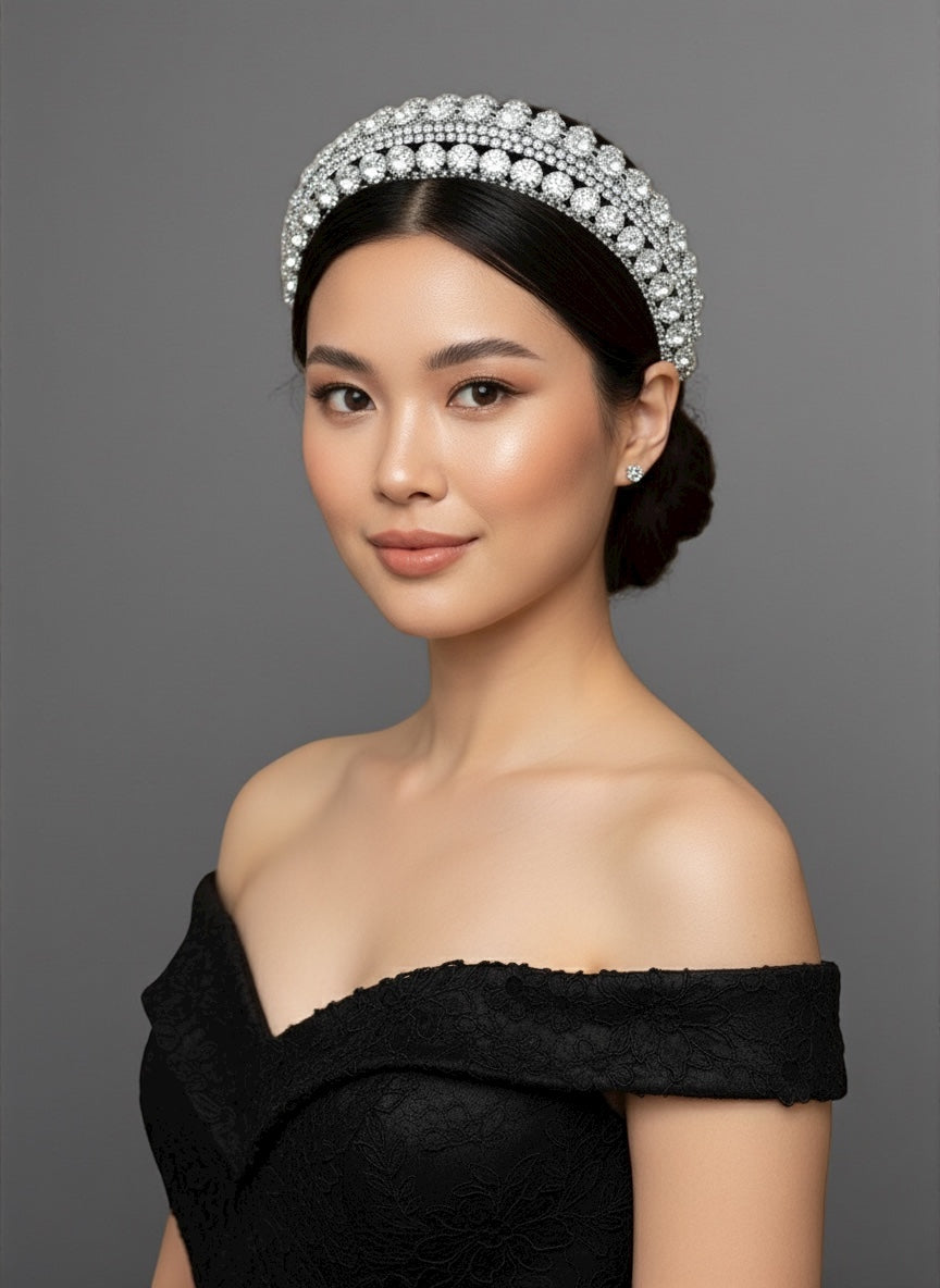 Luxury Silver Crystal Rhinestone Baroque Padded Headband – Statement Hair Accessory - Fatisha Boutique #