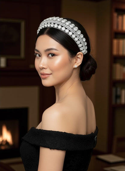 Luxury Silver Crystal Rhinestone Baroque Padded Headband – Statement Hair Accessory - Fatisha Boutique #