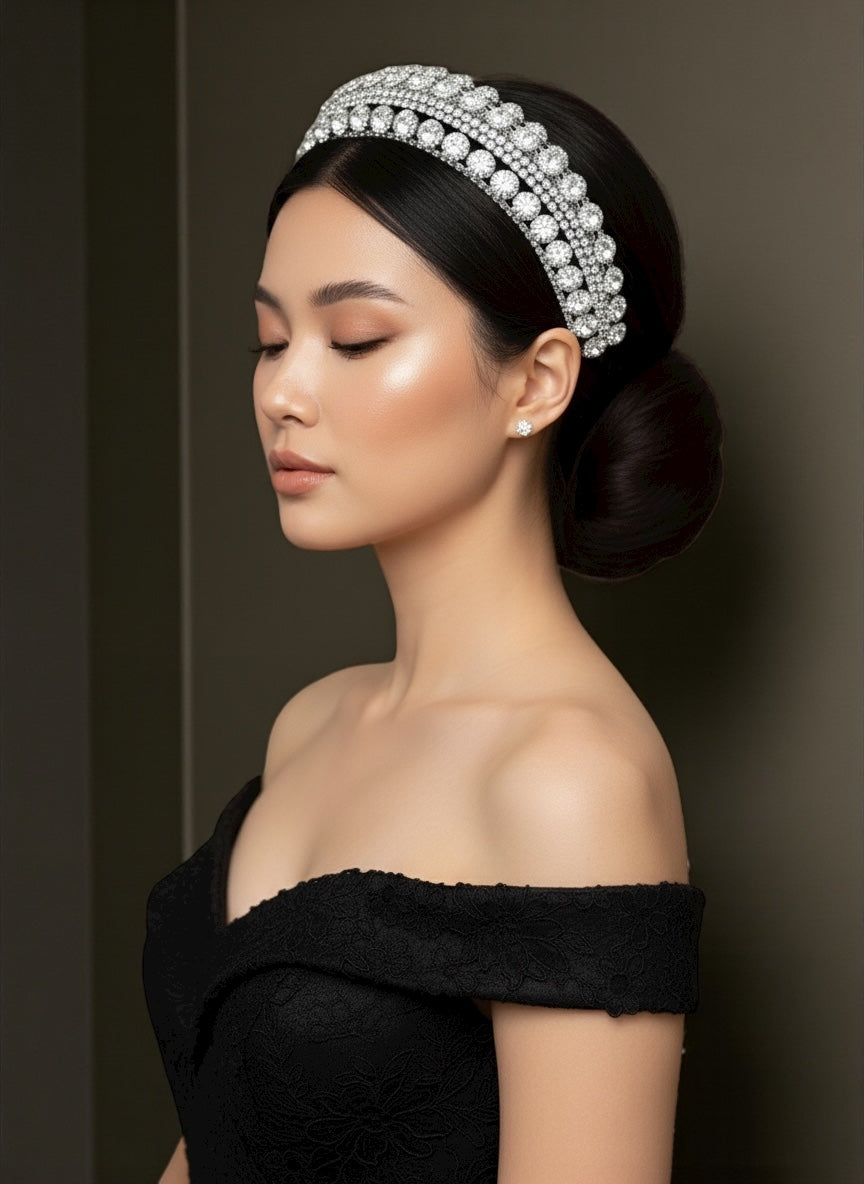 Luxury Silver Crystal Rhinestone Baroque Padded Headband – Statement Hair Accessory - Fatisha Boutique #