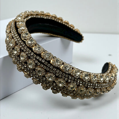 Luxury Gold Crystal Rhinestone Baroque Padded Headband – Elegant Statement Hair Accessory - Fatisha Boutique #