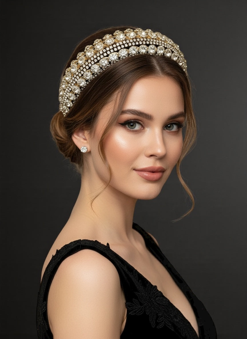 Luxury Gold Crystal Rhinestone Baroque Padded Headband – Elegant Statement Hair Accessory - Fatisha Boutique #