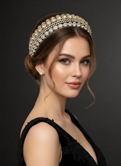 Luxury Gold Crystal Rhinestone Baroque Padded Headband – Elegant Statement Hair Accessory - Fatisha Boutique #
