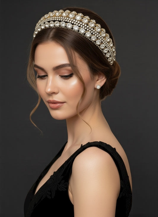 Luxury Gold Crystal Rhinestone Baroque Padded Headband – Elegant Statement Hair Accessory - Fatisha Boutique #