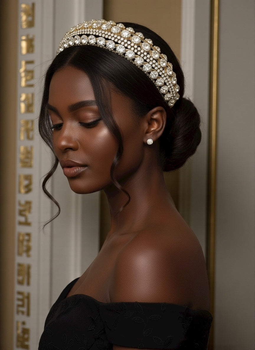 Luxury Gold Crystal Rhinestone Baroque Padded Headband – Elegant Statement Hair Accessory - Fatisha Boutique #
