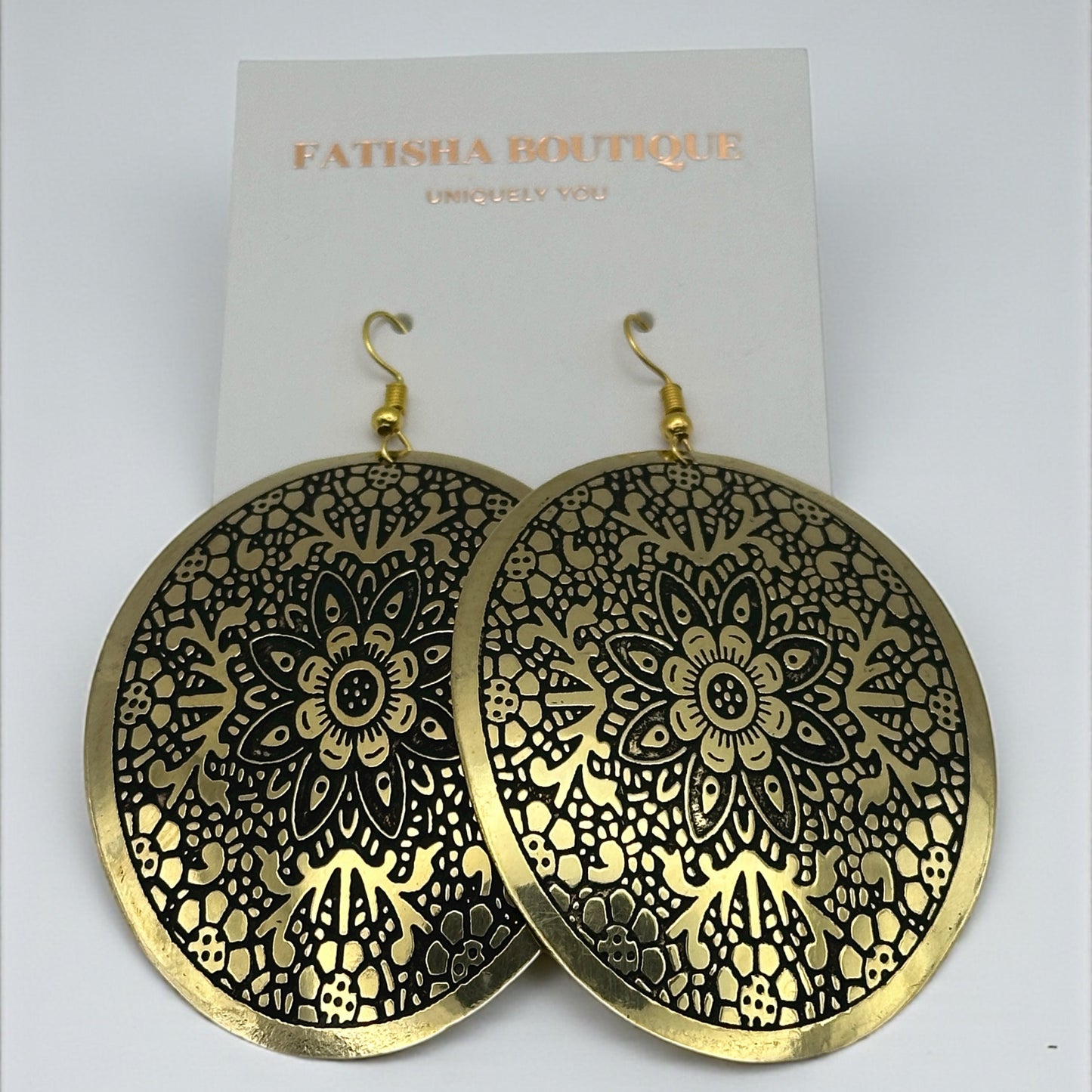 Mandala-Engraved Brass Dangle Earrings – Bohemian Statement Jewellery - Fatisha Boutique #