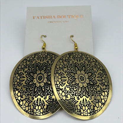 Mandala-Engraved Brass Dangle Earrings – Bohemian Statement Jewellery - Fatisha Boutique #