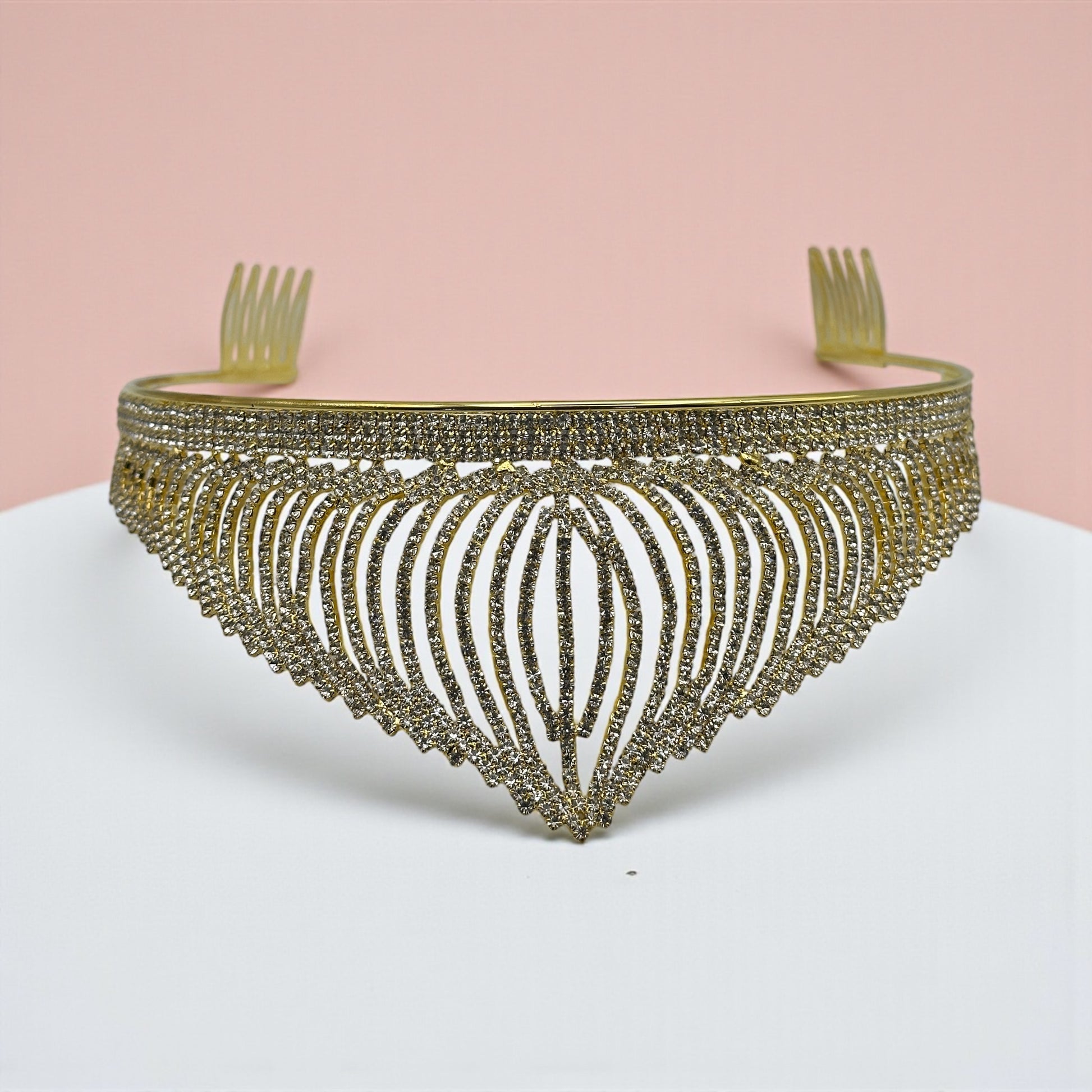 Bridal Crystal Rhinestone Tiara Crown Headpiece – Gold & Silver – Prom & Wedding Accessory - Fatisha Boutique #