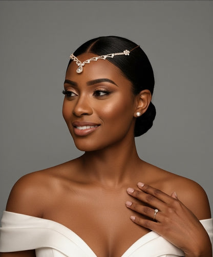 Diamante Forehead Rhinestone Tassels Bridal  Headpiece Hair Clip Jewellery - Fatisha Boutique #