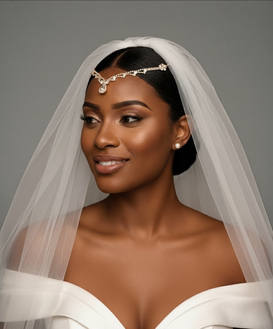Diamante Forehead Rhinestone Tassels Bridal  Headpiece Hair Clip Jewellery - Fatisha Boutique # Fatisha Boutique