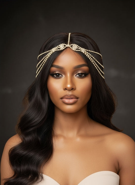 Gatsby Bridal Rhinestone Hair Chain Headpiece – Vintage Gold & Silver Diamanté Hair Jewellery - Fatisha Boutique #