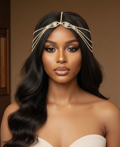 Gatsby Bridal Rhinestone Hair Chain Headpiece – Vintage Gold & Silver Diamanté Hair Jewellery - Fatisha Boutique #
