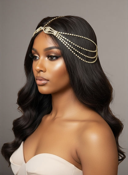 Gatsby Bridal Rhinestone Hair Chain Headpiece – Vintage Gold & Silver Diamanté Hair Jewellery - Fatisha Boutique #