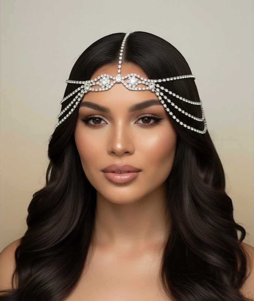 Gatsby Bridal Rhinestone Hair Chain Headpiece – Vintage Gold & Silver Diamanté Hair Jewellery - Fatisha Boutique #
