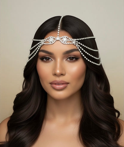 Gatsby Bridal Rhinestone Hair Chain Headpiece – Vintage Gold & Silver Diamanté Hair Jewellery - Fatisha Boutique #