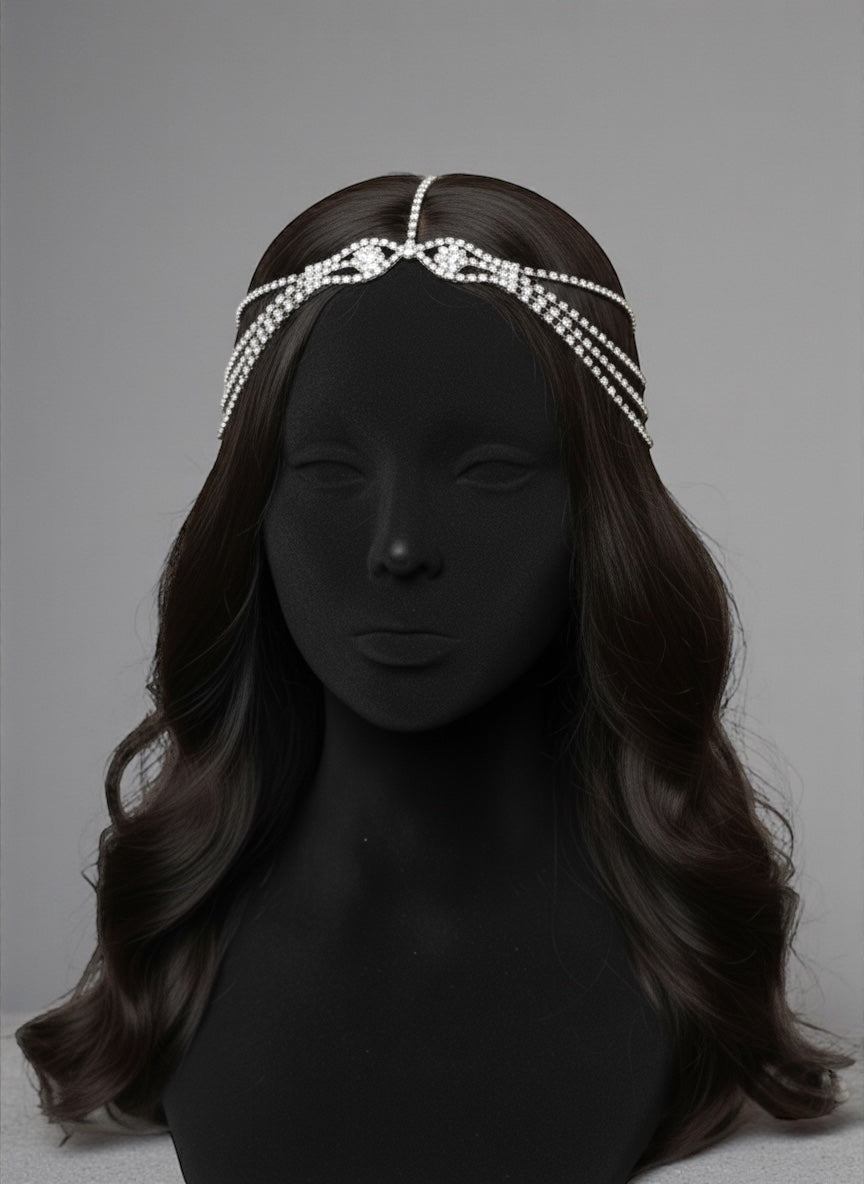 Gatsby Bridal Rhinestone Hair Chain Headpiece – Vintage Gold & Silver Diamanté Hair Jewellery - Fatisha Boutique #