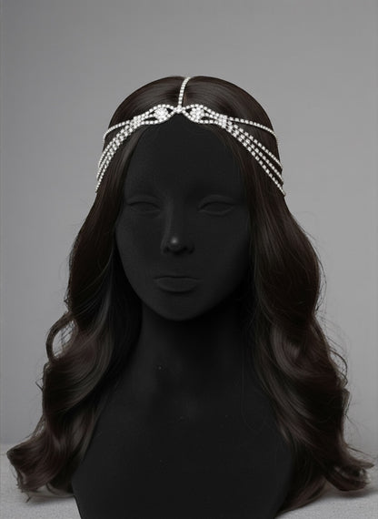 Gatsby Bridal Rhinestone Hair Chain Headpiece – Vintage Gold & Silver Diamanté Hair Jewellery - Fatisha Boutique #