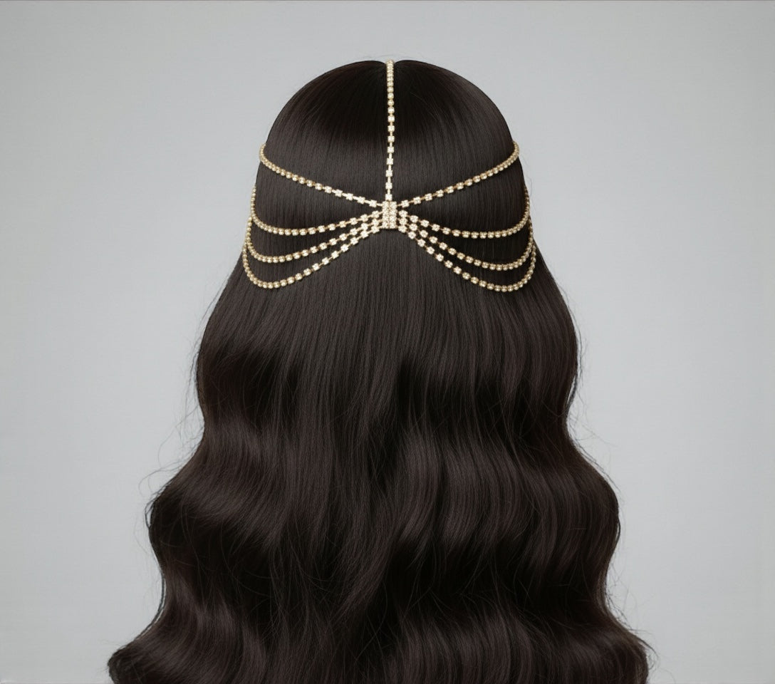 Gatsby Bridal Rhinestone Hair Chain Headpiece – Vintage Gold & Silver Diamanté Hair Jewellery - Fatisha Boutique #