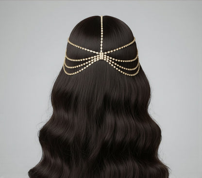 Gatsby Bridal Rhinestone Hair Chain Headpiece – Vintage Gold & Silver Diamanté Hair Jewellery - Fatisha Boutique #