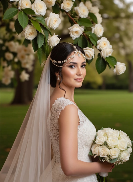 Regal Crystal Bridal Forehead Headpiece – Gold & Silver Rhinestone Hair Jewelry for Weddings & Special Occasions - Fatisha Boutique #