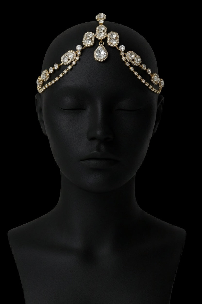 Regal Crystal Bridal Forehead Headpiece – Gold & Silver Rhinestone Hair Jewelry for Weddings & Special Occasions - Fatisha Boutique #