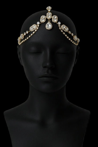 Regal Crystal Bridal Forehead Headpiece – Gold & Silver Rhinestone Hair Jewelry for Weddings & Special Occasions - Fatisha Boutique #