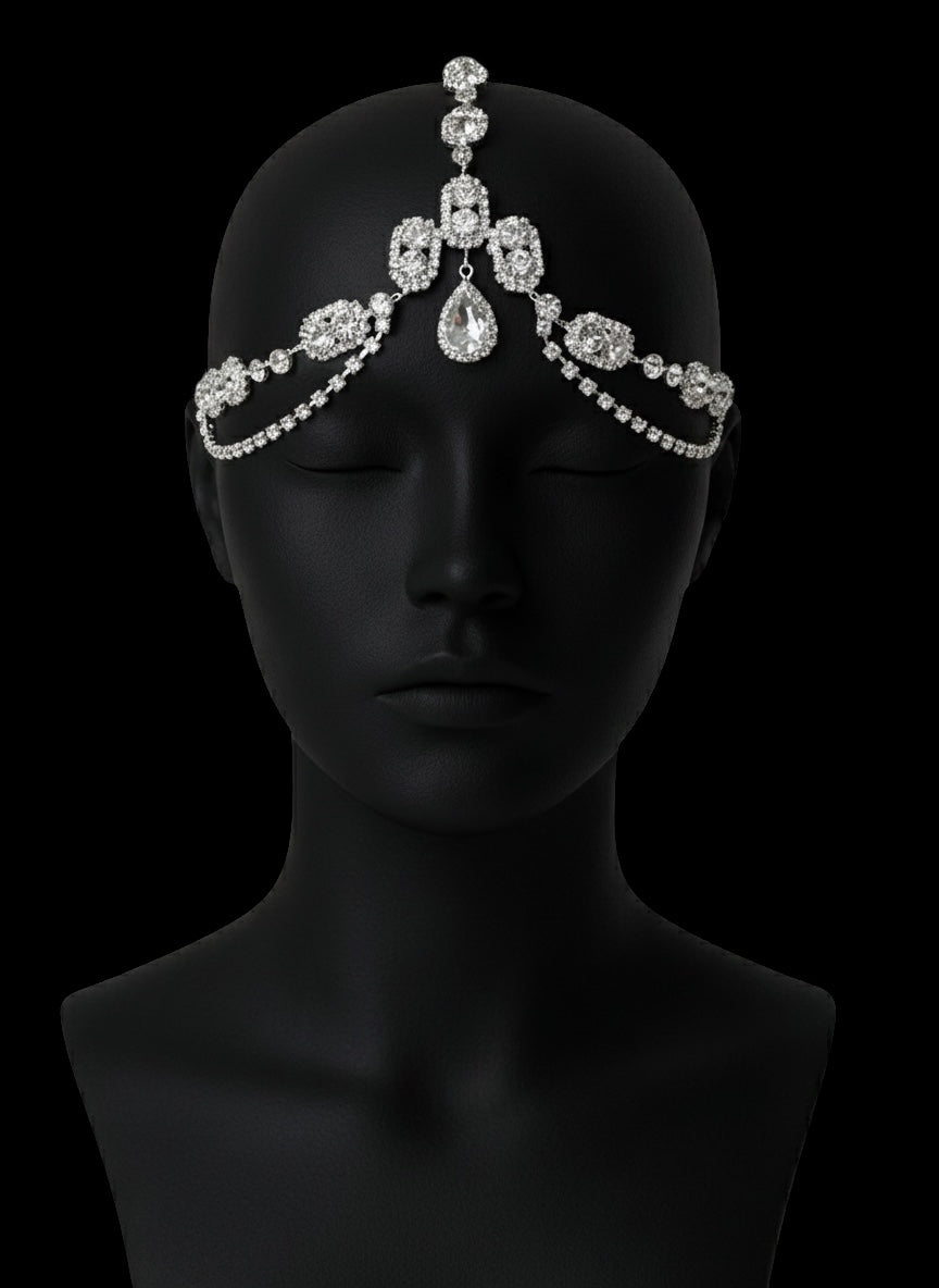 Regal Crystal Bridal Forehead Headpiece – Gold & Silver Rhinestone Hair Jewelry for Weddings & Special Occasions - Fatisha Boutique #