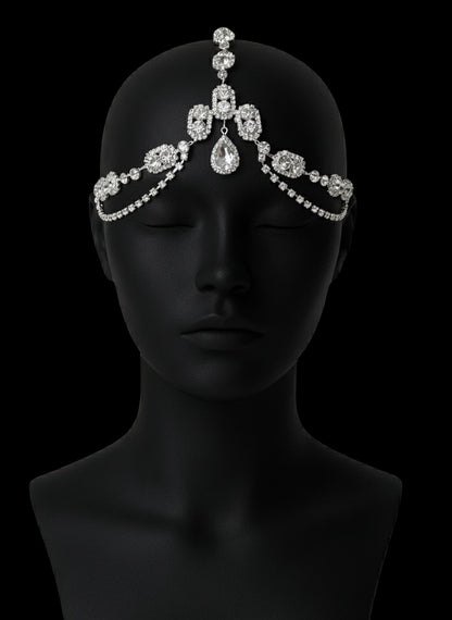 Regal Crystal Bridal Forehead Headpiece – Gold & Silver Rhinestone Hair Jewelry for Weddings & Special Occasions - Fatisha Boutique #