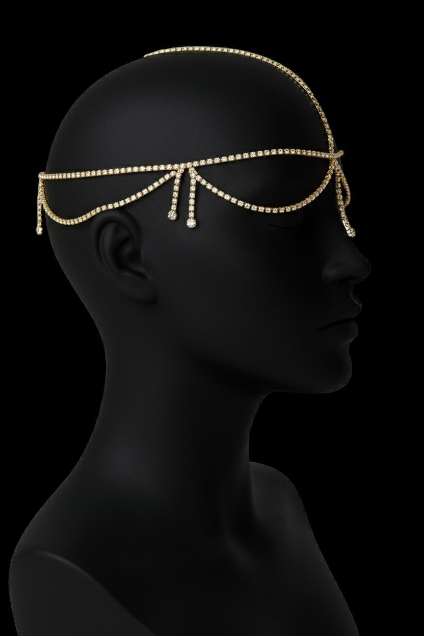 Gatsby Bridal Rhinestone Draped Forehead Head Chain – Gold & Silver Crystal Headpiece - Fatisha Boutique #