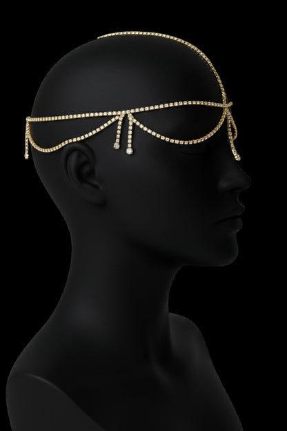 Gatsby Bridal Rhinestone Draped Forehead Head Chain – Gold & Silver Crystal Headpiece - Fatisha Boutique #