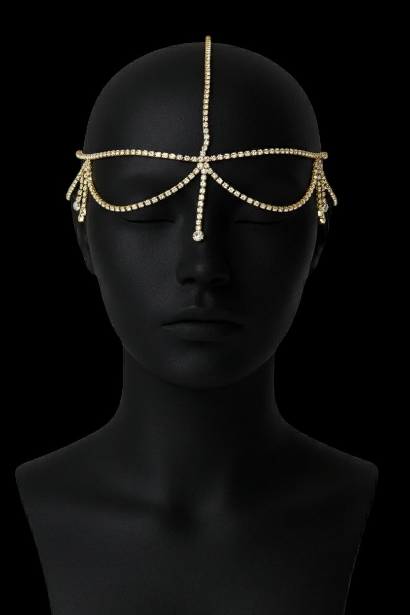 Gatsby Bridal Rhinestone Draped Forehead Head Chain – Gold & Silver Crystal Headpiece - Fatisha Boutique #