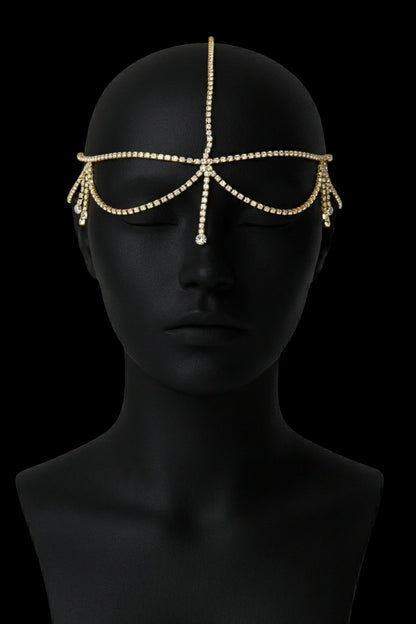 Gatsby Bridal Rhinestone Draped Forehead Head Chain – Gold & Silver Crystal Headpiece - Fatisha Boutique #