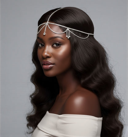 Gatsby Bridal Rhinestone Draped Forehead Head Chain – Gold & Silver Crystal Headpiece - Fatisha Boutique #