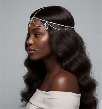Gatsby Bridal Rhinestone Draped Forehead Head Chain – Gold & Silver Crystal Headpiece - Fatisha Boutique #