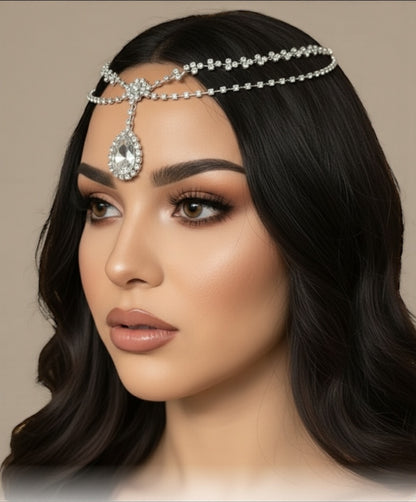 Elegant Bridal Crystal Head Chain Headpiece – Rhinestone Forehead Jewelry in Gold & Silver - Fatisha Boutique #