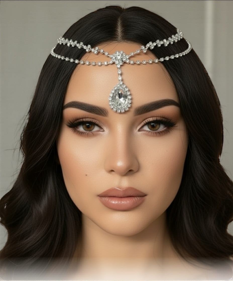 Elegant Bridal Crystal Head Chain Headpiece – Rhinestone Forehead Jewelry in Gold & Silver - Fatisha Boutique #