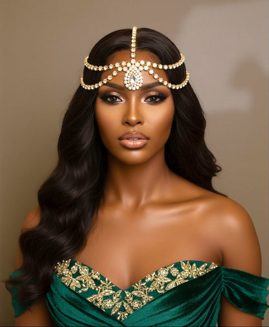 Crystal Rhinestone Forehead Headpiece – Multi-Strand Tassel Hair Chain in Gold & Silver - Fatisha Boutique #