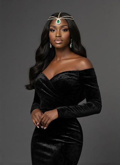 Emerald Crystal Teardrop Rhinestone Headpiece – Multi-Strand Forehead Jewellery in Gold & Silver - Fatisha Boutique #